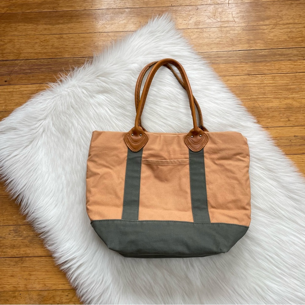 L.L. Bean vintage flannel lined leather handles tote bag
